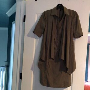 BCBG Green Asymmetrical Casual Button Down Shirt